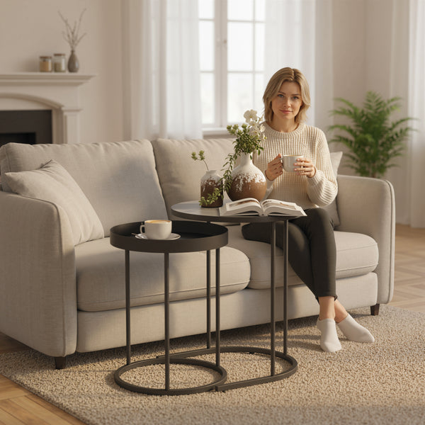Wohnzimmertisch Set platzsparend Tablett Design Metall grau