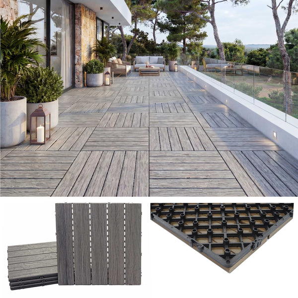 WPC Bodenfliesen Holzoptik antik-braun 1m² für Terrasse Balkon