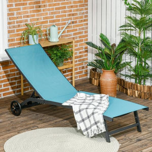 Sonnenliege, 5-stufig verstellbare Rücklehne, atmungsaktiver Stoff, blau