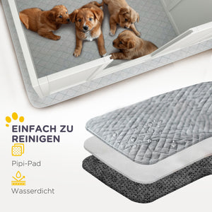 Wurfbox für Welpen leicht zu reinigen mit Unterlage aus Holz weiss