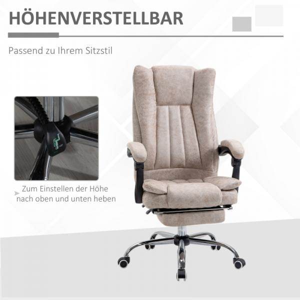 Bürostuhl Drehstuhl mit Liegefunktion Fussstütze Sitzhöhenverstellung Mikrofaser Beige+Schwarz+Silber