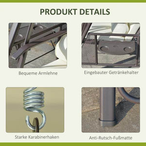 2-Sitzer Hollywoodschaukel Gartenschaukel mit Sonnendach Kissen Metall Polyester Beige
