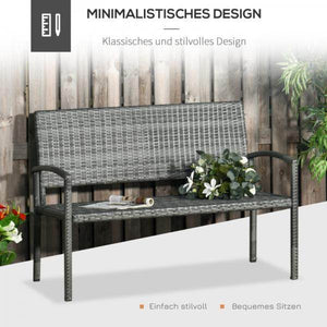Gartenbank 2-Sitzer Rattanoptik mit Stahlrahmen grau