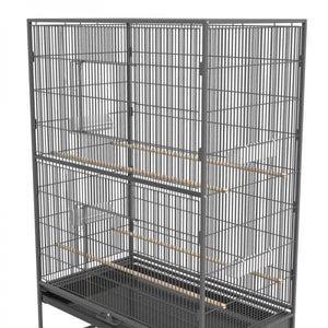 Vogelkäfig inklusive Sitzstangen, Vogelspielzeug, herausnehmbare Bodenwanne, 1 Ablage, Grau