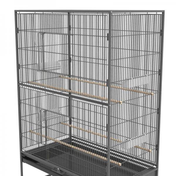 Vogelkäfig inklusive Sitzstangen, Vogelspielzeug, herausnehmbare Bodenwanne, 1 Ablage, Grau