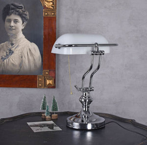 Bankerlampe Weiss Silber Anno 1900
