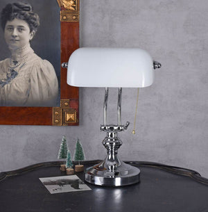 Bankerlampe Weiss Silber Anno 1900