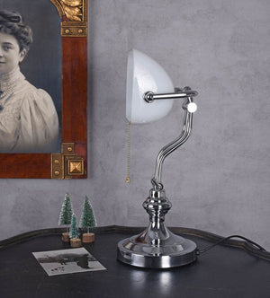 Bankerlampe Weiss Silber Anno 1900