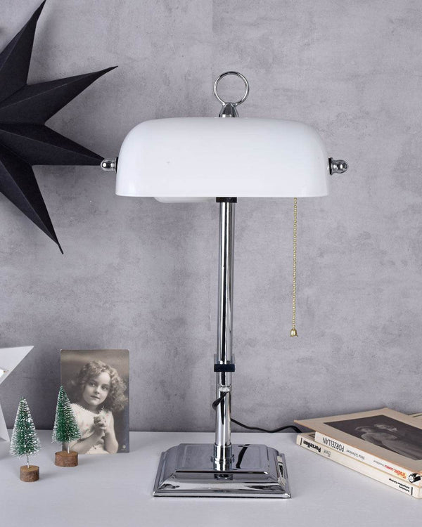 Bankerleuchte Schreibtischlampe Weiss & Silber