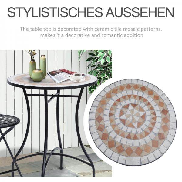 Gartentisch Balkontisch Mosaiktisch Seviertisch rund Stahl + Keramik