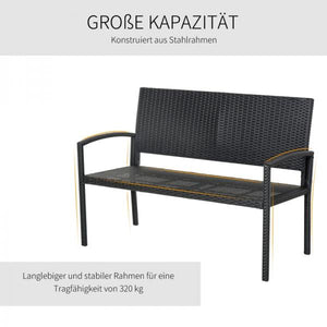 Gartenbank, in Rattanoptik, mit Stahlrahmen, für 2 Personen, Schwarz