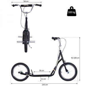 Kinderroller mit Luftreifen Tretroller Cityroller Kickboard Höhenverstellbar Schwarz