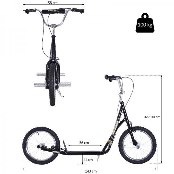 Kinderroller mit Luftreifen Tretroller Cityroller Kickboard Höhenverstellbar Schwarz