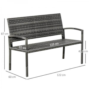 Gartenbank 2-Sitzer Rattanoptik mit Stahlrahmen grau