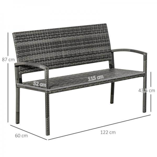Gartenbank 2-Sitzer Rattanoptik mit Stahlrahmen grau