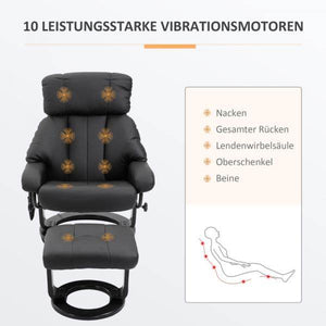 Relaxliege mit Liegefunktion Fernsehsessel mit Hocker Massage Schwarz