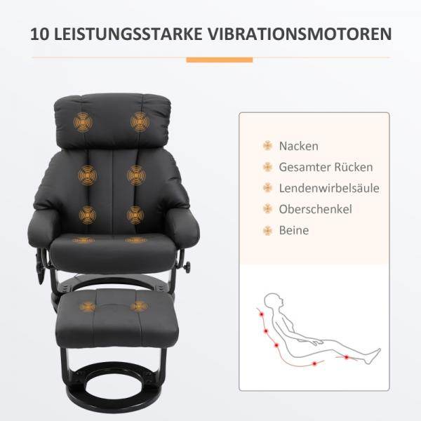 Relaxliege mit Liegefunktion Fernsehsessel mit Hocker Massage Schwarz
