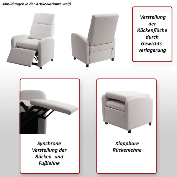 Fernsehsessel Relaxsessel klappbar Kunstleder 99x70x75cm rot