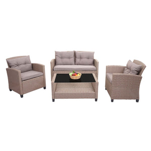XXL Poly-Rattan Garnitur Lounge-Set Sitzgruppe Sofa Sessel grau-braun