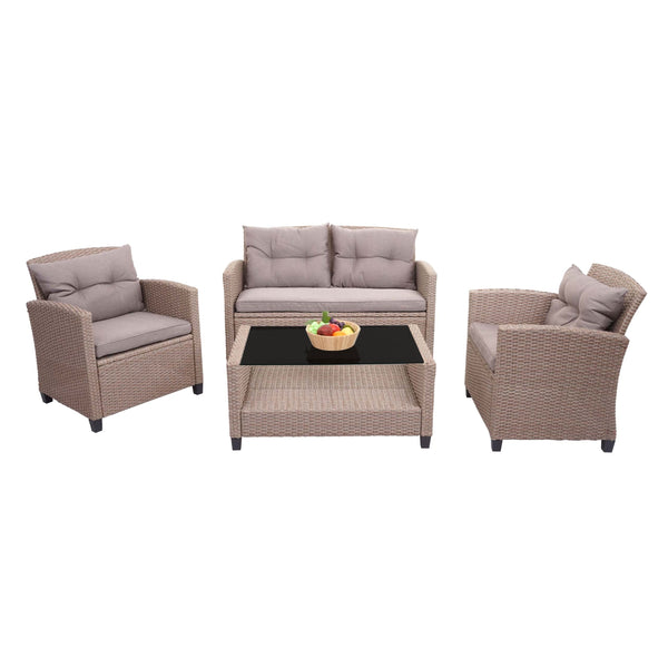 XXL Poly-Rattan Garnitur Lounge-Set Sitzgruppe Sofa Sessel grau-braun