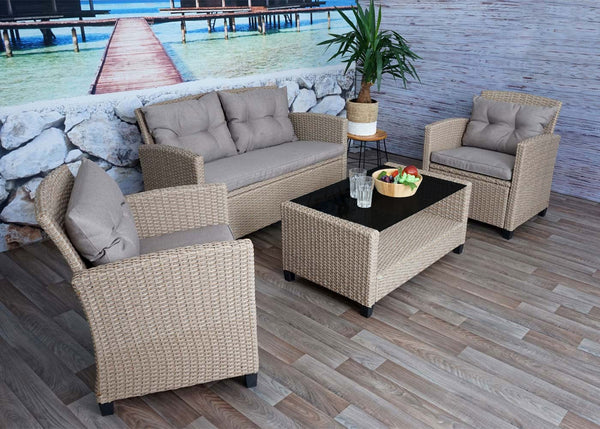XXL Poly-Rattan Garnitur Lounge-Set Sitzgruppe Sofa Sessel grau-braun