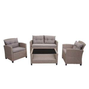 XXL Poly-Rattan Garnitur Lounge-Set Sitzgruppe Sofa Sessel grau-braun