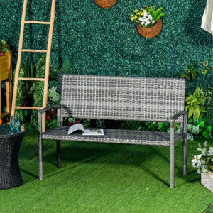 Gartenbank 2-Sitzer Rattanoptik mit Stahlrahmen grau