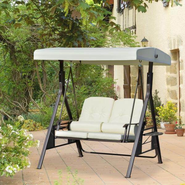 2-Sitzer Hollywoodschaukel Gartenschaukel mit Sonnendach Kissen Metall Polyester Beige