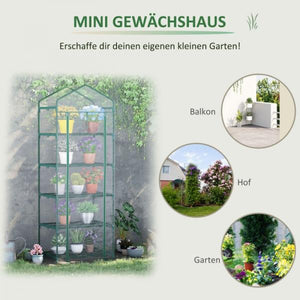 Foliengewächshaus Mini-Gewächshaus mit 5 Regale Aufzucht Treibhaus Transparent+Grün Stahl Kunststoff