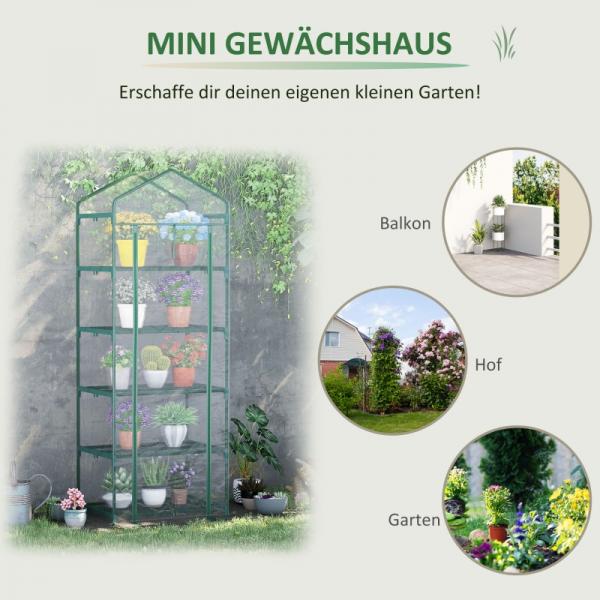 Foliengewächshaus Mini-Gewächshaus mit 5 Regale Aufzucht Treibhaus Transparent+Grün Stahl Kunststoff