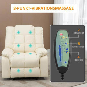 Massagesessel, Relaxsessel, 8 Vibrationspunkte, Liegefunktion, Kunstleder, cremeweiss