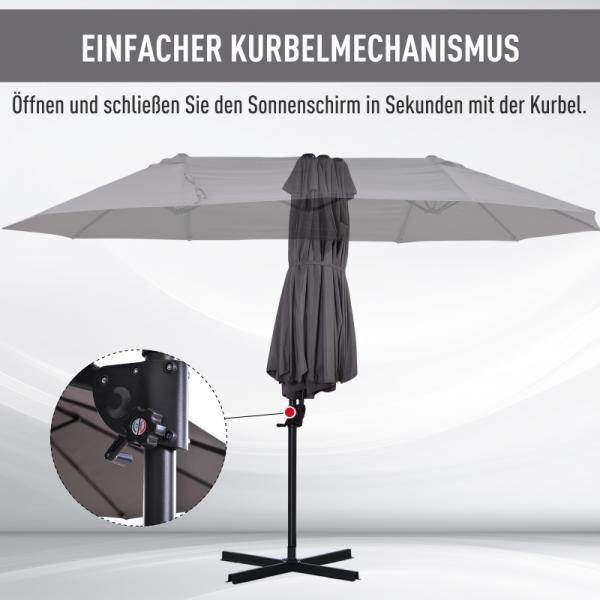 Sonnenschirm mit Kurbel Doppelschirm Gartenschirm Sonnenschutz Metall Grau