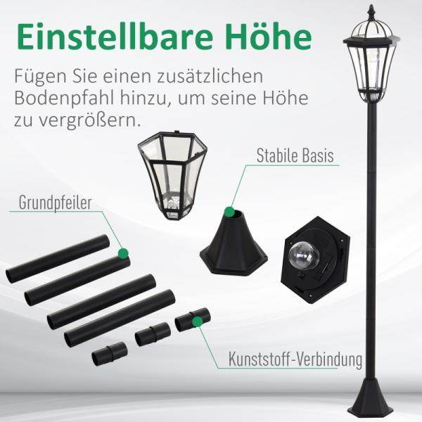 Gartenleuchte Solar Gartenlaterne 2er Set LED 6-8 Stdn. Edelstahl H129cm