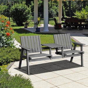 Gartenbank mit Tisch, Sitzgruppe, mit Regenschirmloch, Sitzbank, 2 Stühle, Massivholz, Grau