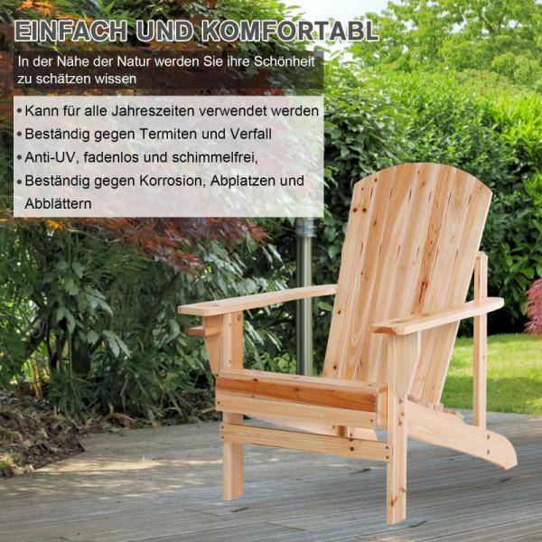 Adirondack-Gartenstuhl mit Becherhalter Gartenliege Balkonstuhl Massivholz Natur