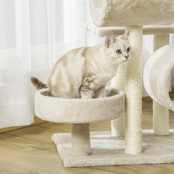 Kratzbaum Katzenbaum Kletterbaum Spielzeug Tunnel Beige L50 x B40 x H105 cm