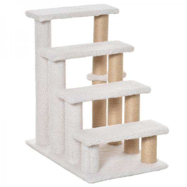 Haustiertreppe Ball 4-stufige Katzentreppe Hundetreppe Tiertreppe Jute Weiss