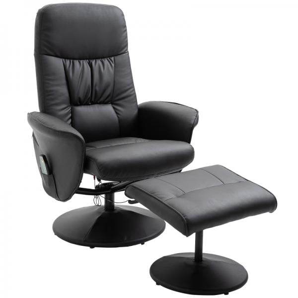 Relaxsessel mit Fusshocker Liegefunktion Massagesessel Kunstleder Schwarz