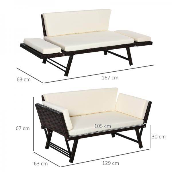 2er Gartensofa Loungesofa Gartenbank aufklappbar Armlehne Polyrattan Braun