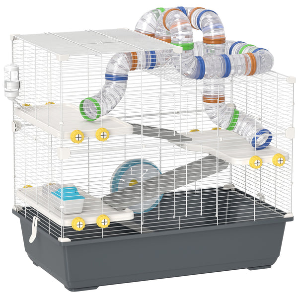 Zwerghamsterkäfig mit Tunnelsystem Zubehör und 4 Ebenen grau