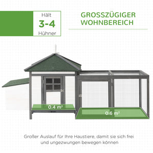 Zwerghühnerstall mit Auslauf 196x76x97cm