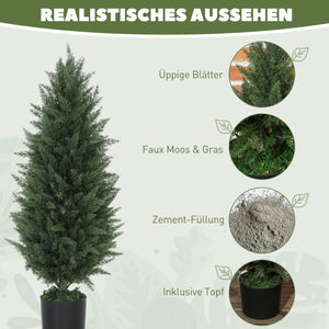 Zypressen künstlich 2er Set mit Topf UV-beständig 90cm