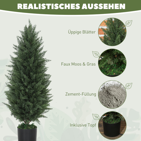 Zypressen künstlich 2er Set mit Topf UV-beständig 90cm