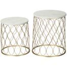 2er-Set Gartentische Retro Drahtkorb Design Gold-Weiss