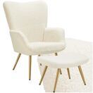 Sessel Hygge gepolstert, ergonomisch, Belastbarkeit 150 kg Bouclé creme/gold mit Hocker