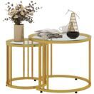 Couchtisch 2er-Set stapelbar Stahlgestell Gold