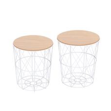 2er-Set Couchtisch Beistelltisch Natur-Weiss