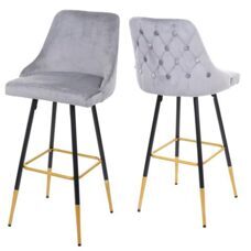 2x Barhocker Retro Design Samt Grau