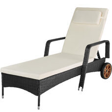 Sonnenliege Rattan mit Rollen und Aluminiumgestell schwarz