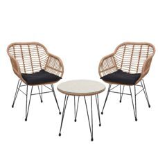 Balkon-Set Rattan 2x Stuhl und Tisch naturfarben